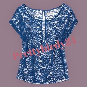 Y2K Aerie Bright Royal Blue Lace Boxy Blouse